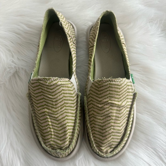 Sanuk Sidewalk Surfer Canvas Shoes Womens Size 9 Natural Khaki Green Slip On - Picture 4 of 13
